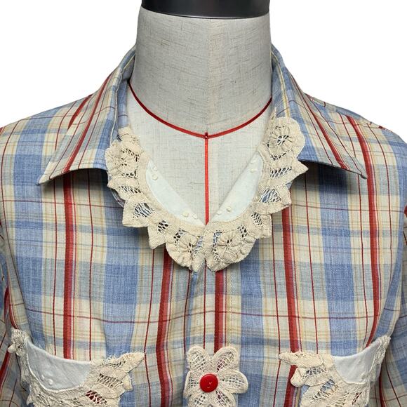 Vintage Upcycled Womens Plaid Embroidered Accent Button Up Shirt - Picture 2 of 5